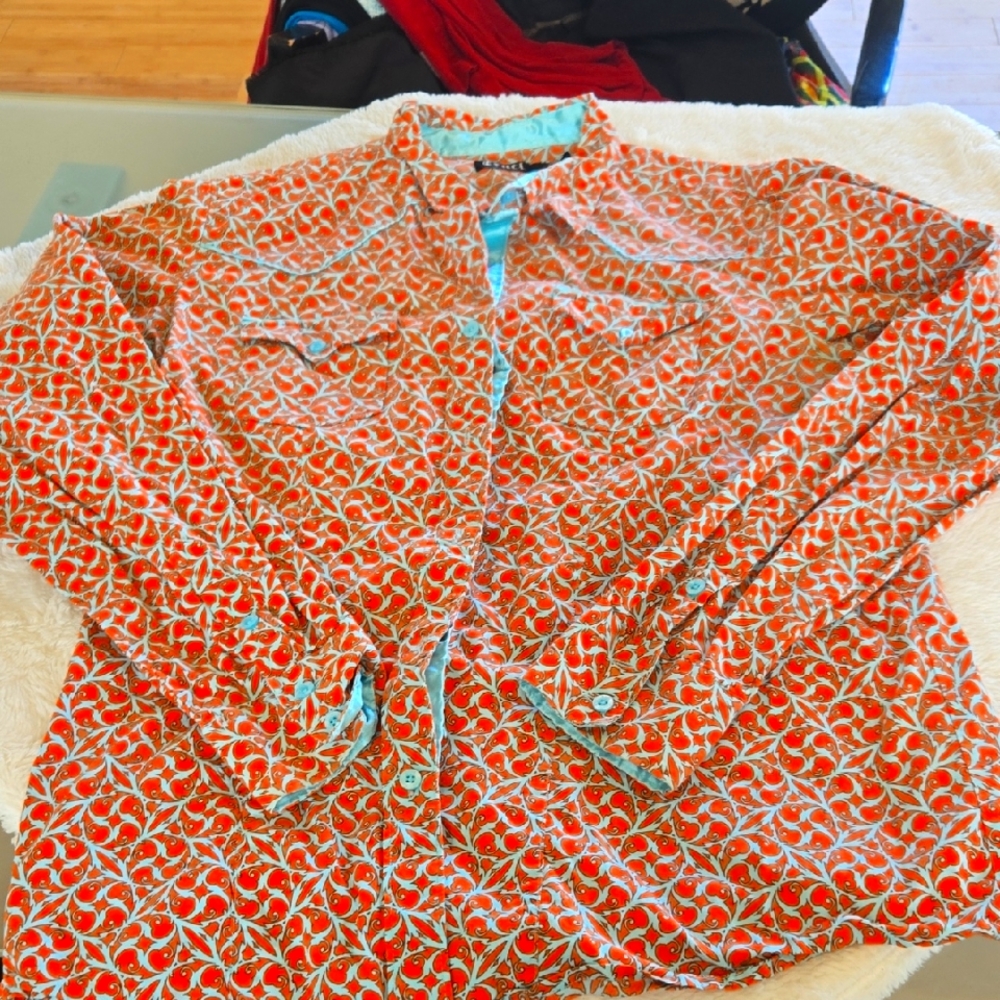 Vibrant Womens Cruel Red and Blue Patterned Shirt